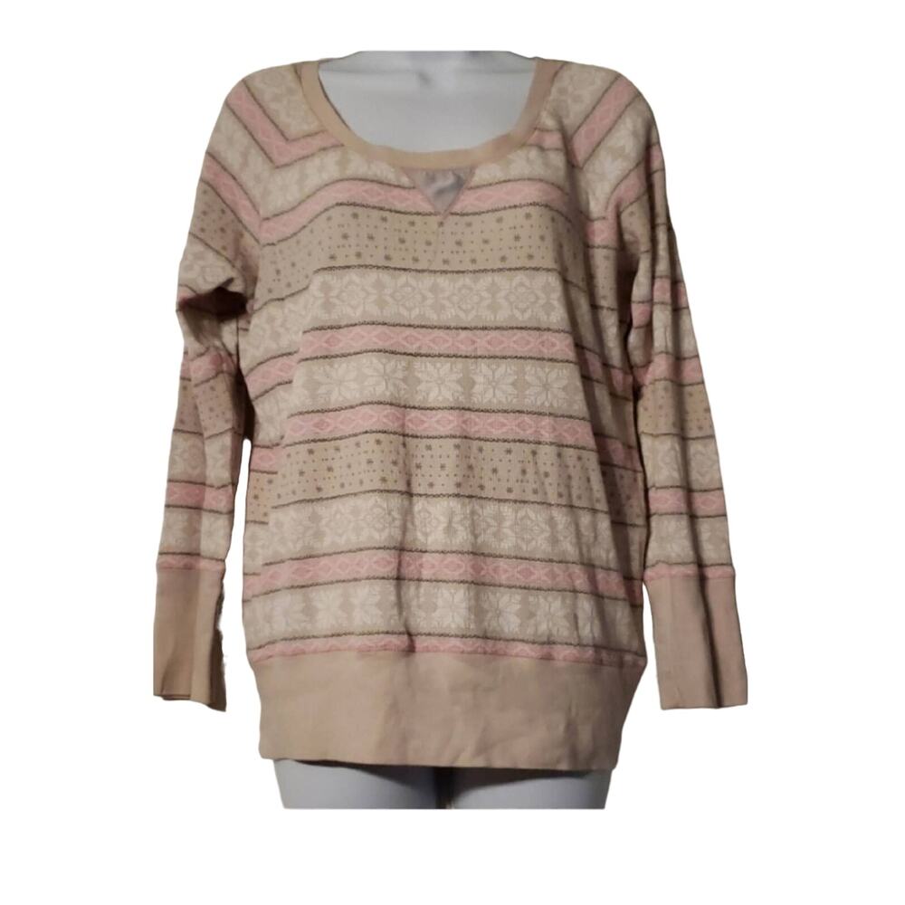 Victoria's Secret Thermal Pajama Top Long Sleeve  Pink Tan Medium